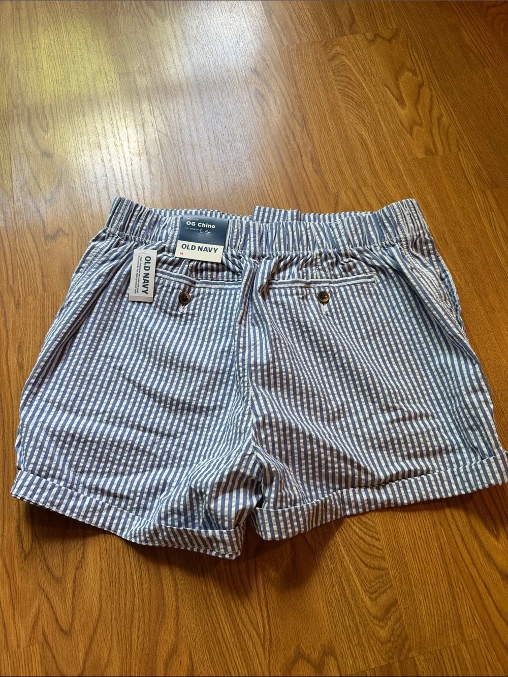 Old Navy Blue and White Striped High-Waist Women’s Shorts